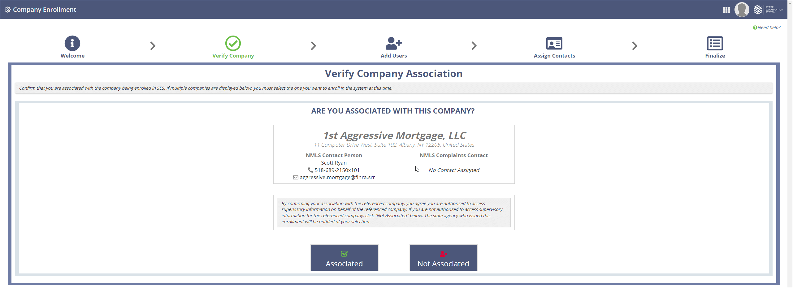 Verify association screen