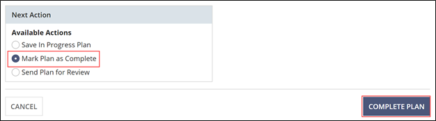 The mark plan as complete option