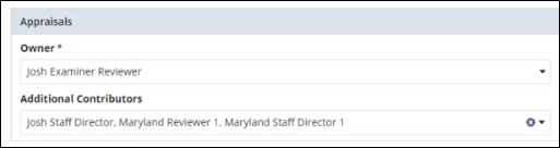 The Plan Appraisals area allows you to select the Owner and Additional Contributors