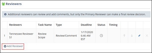 Click Add Reviewer to add reviewers tothe scope