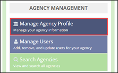 Manage Agency Profile button on the left side of the SES Home Page