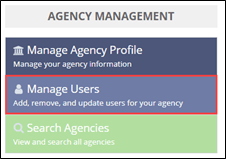 Manage Users command in the Agency Management pane of the home page