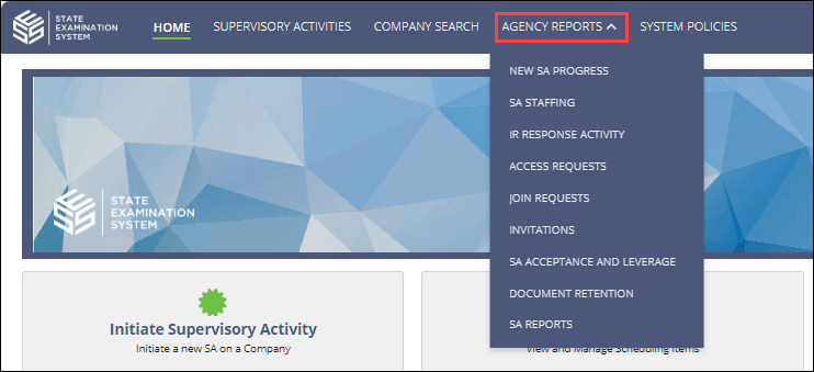 Agency Reports Top Menu