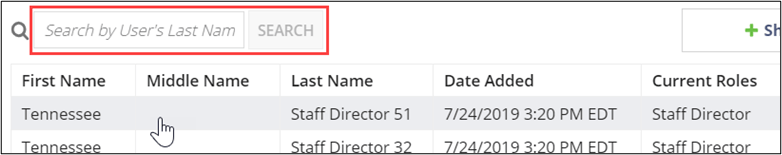 User search results list