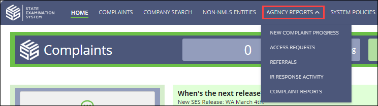 Complaints Reports Top Menu