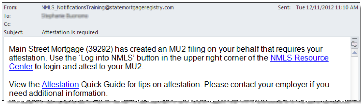 Example of an email indicating MU2 attestation is required