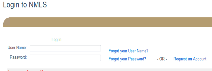 NMLS login screen