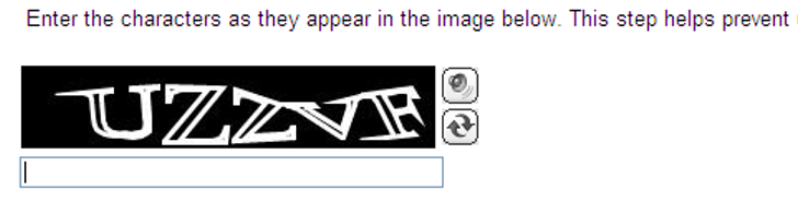 Screen capture showing the human verification code